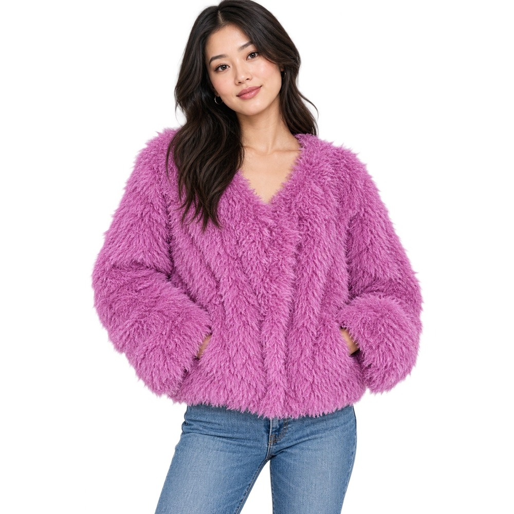 Olivaceous Orchid Pink Purple Shaggy Faux Fur Jacket NWT Medium
